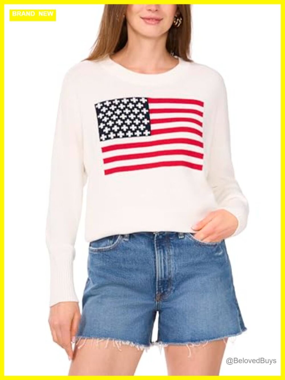Vince Camuto Flag Print Long Sleeve Crew Neck Sweater